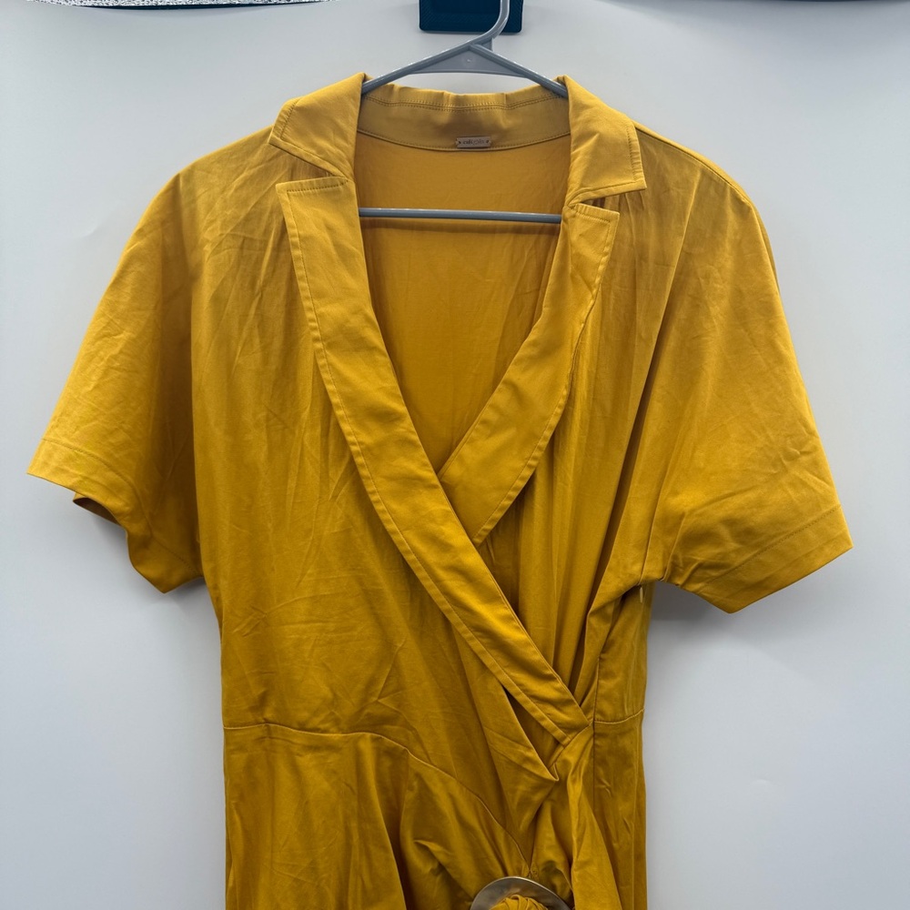 Cult Gaia Calista Short Sleeve Faux Wrap Midi Dress‎ in Tumeric Gold Yellow Sz 2 - Picture 3 of 12